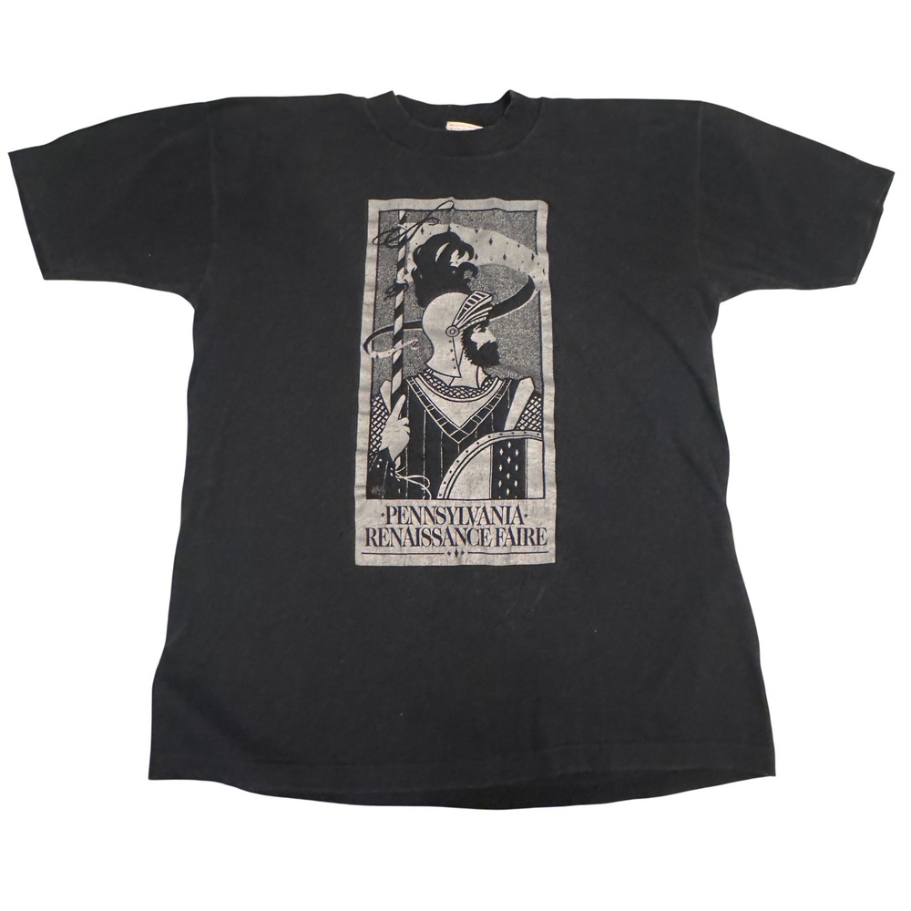Vintage 80s Pennsylvania Renaissance Faire Black Knight T Shirt Large USA